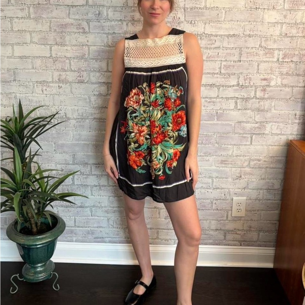 Vintage Free People Floral Dress with Crochet Trim